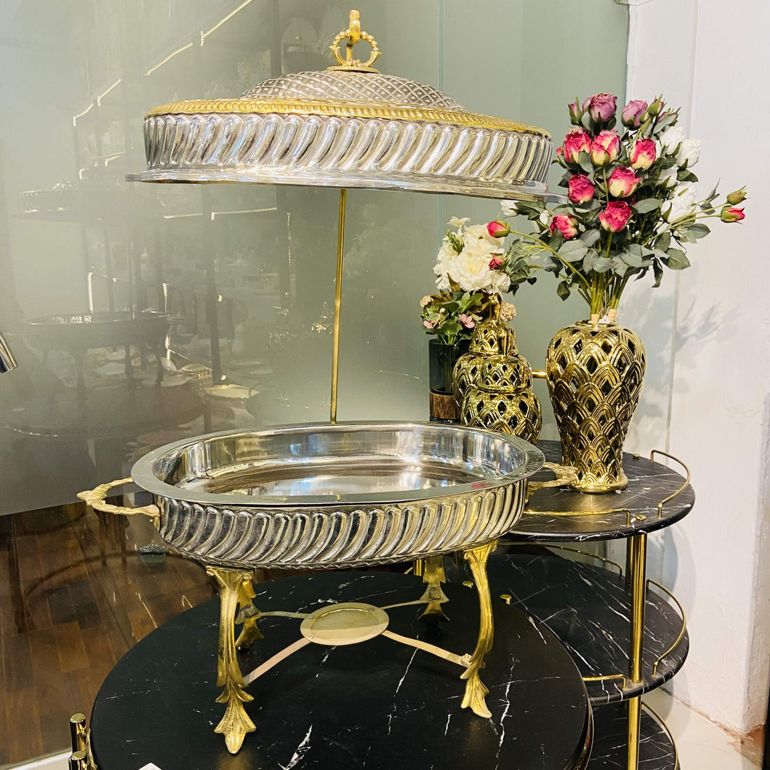 Brass Double Tone Chaffing Dish