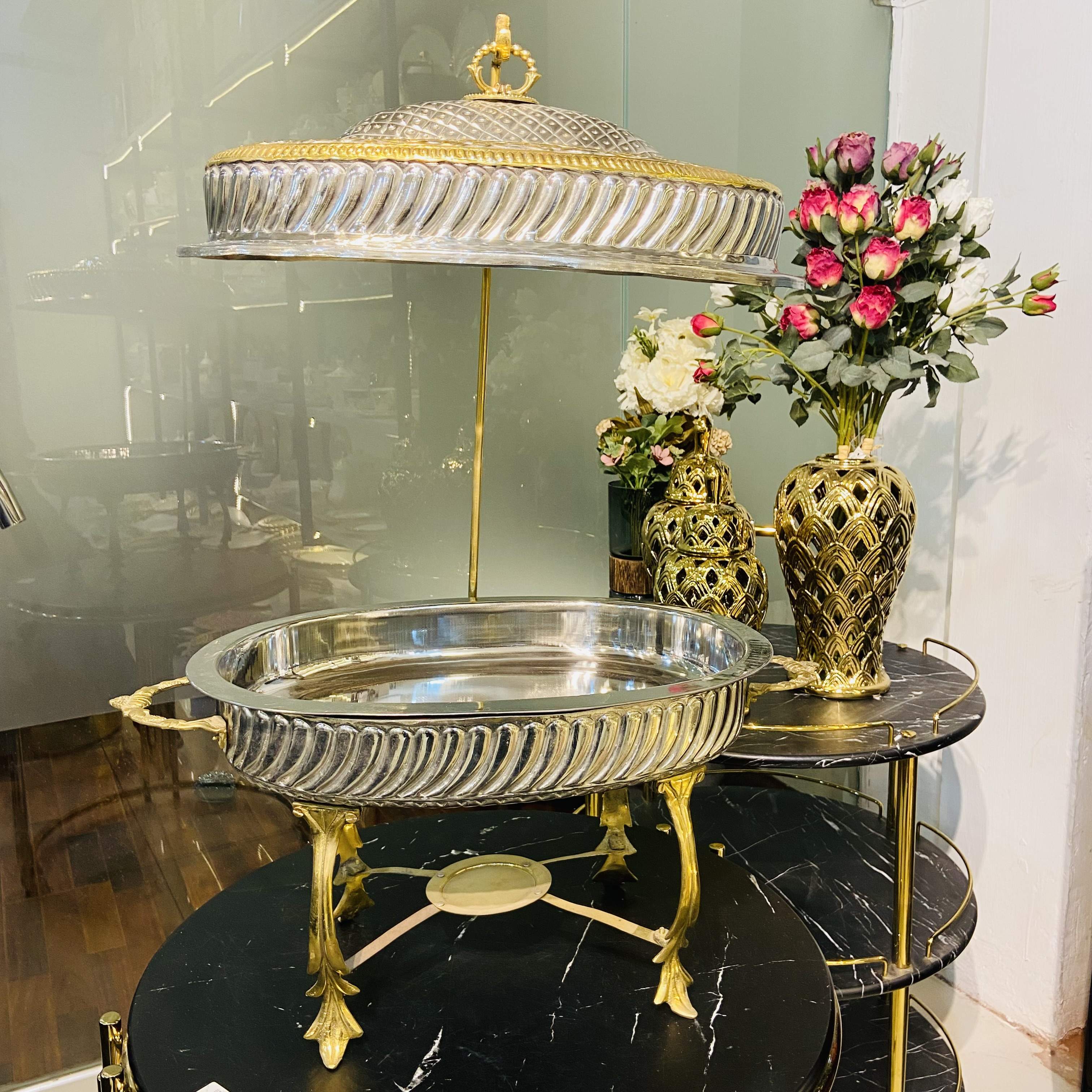Brass Double Tone Chaffing Dish