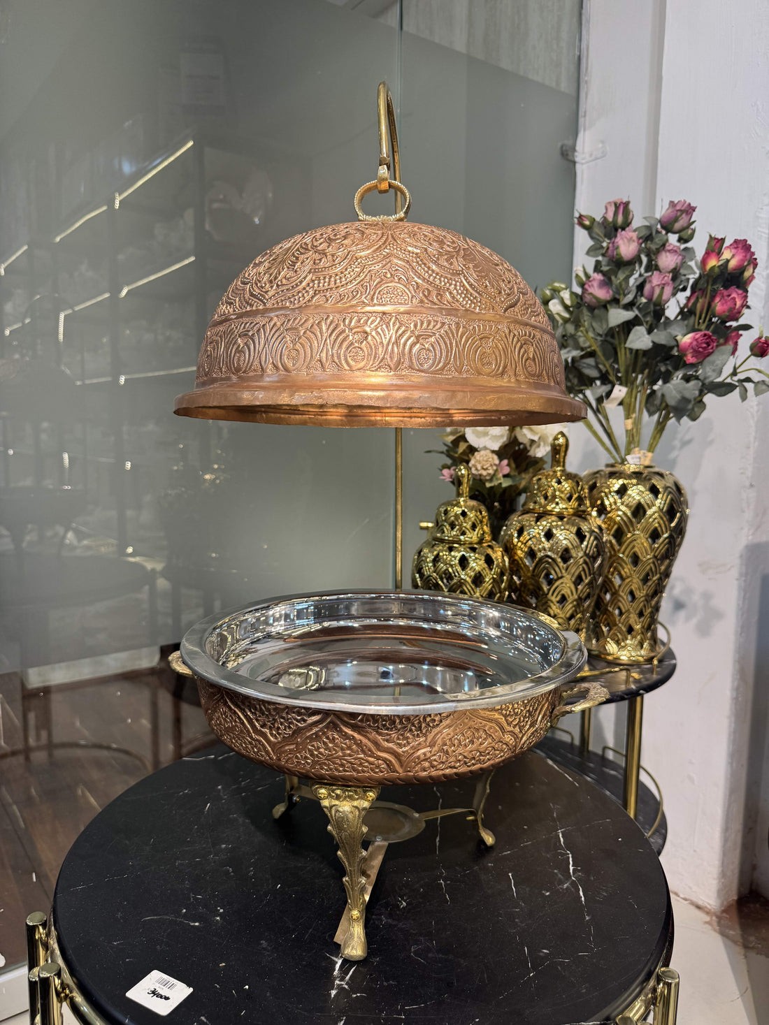 Copper Chaffing Dish With Plain Stand