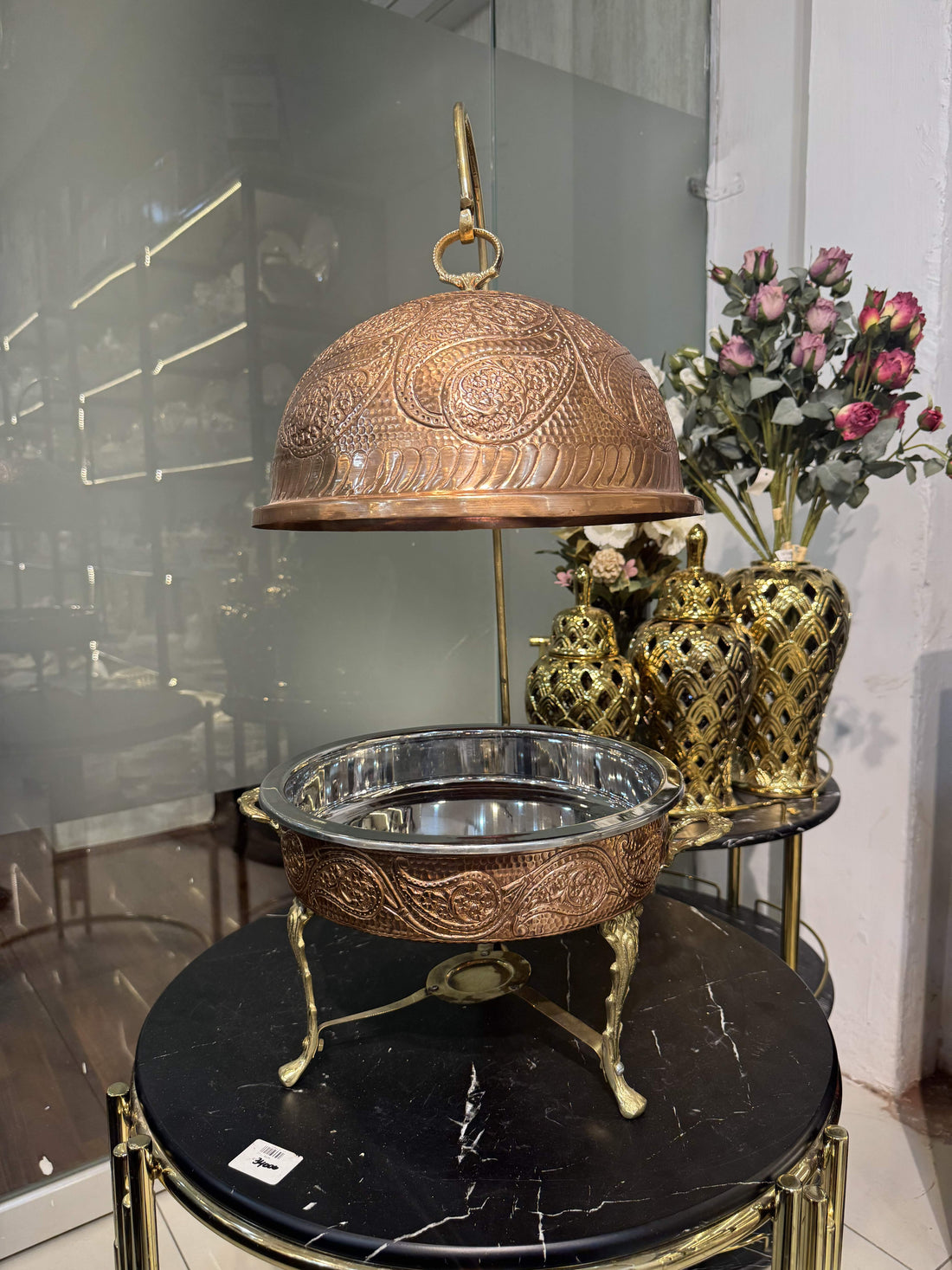 Copper Chaffing Dish With Plain Stand