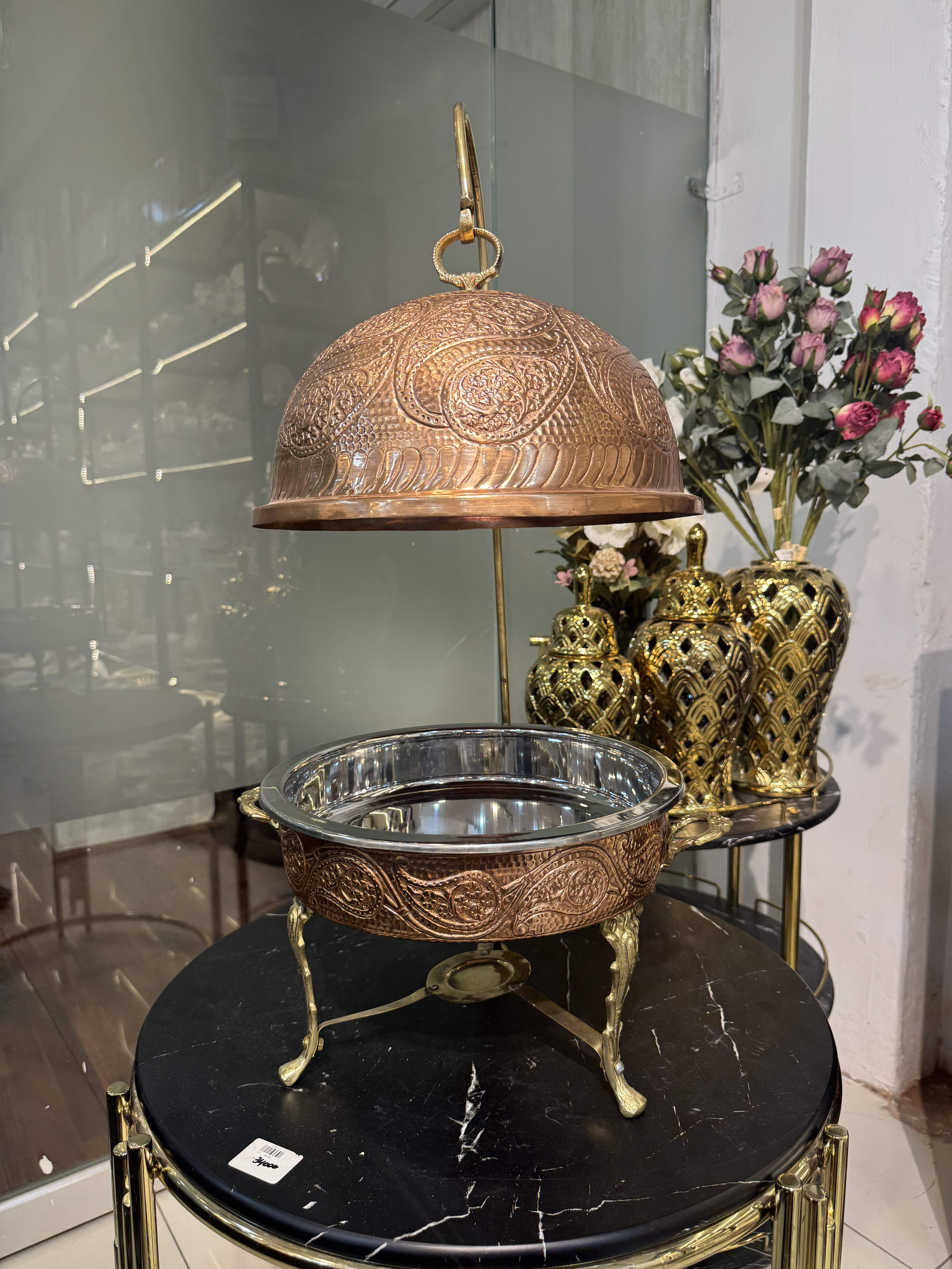 Copper Chaffing Dish With Plain Stand