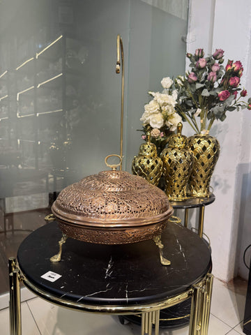 Copper Round Dish With Glass Inner Pot