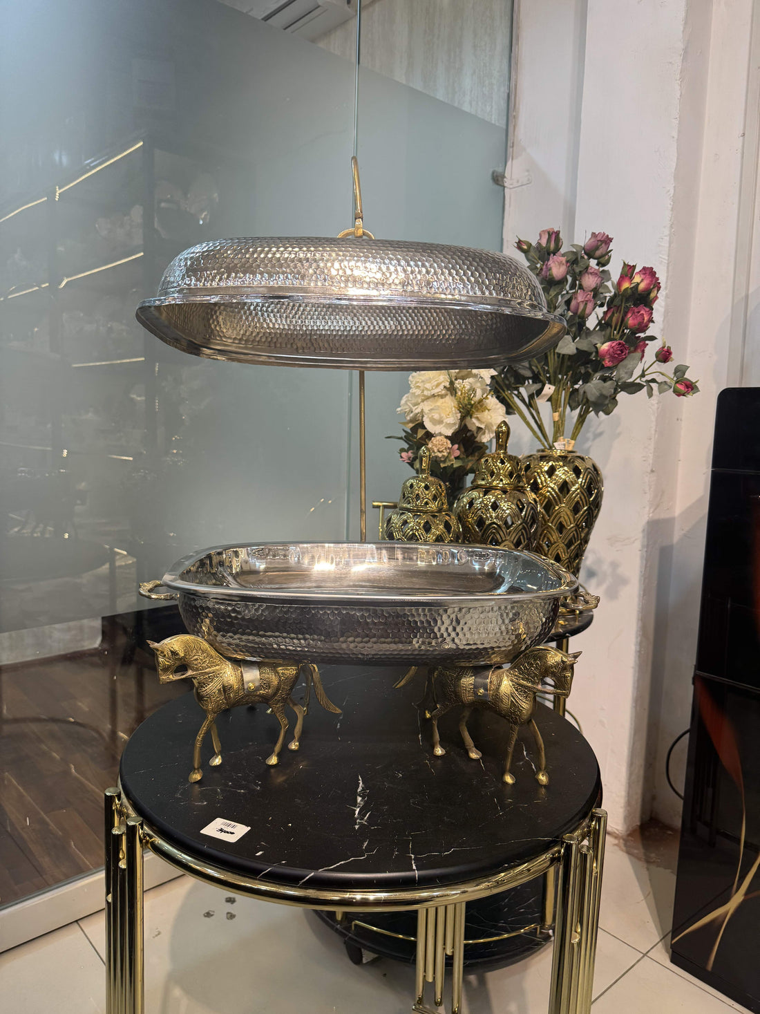 Silver Brass Chaffing Dish With Hermes