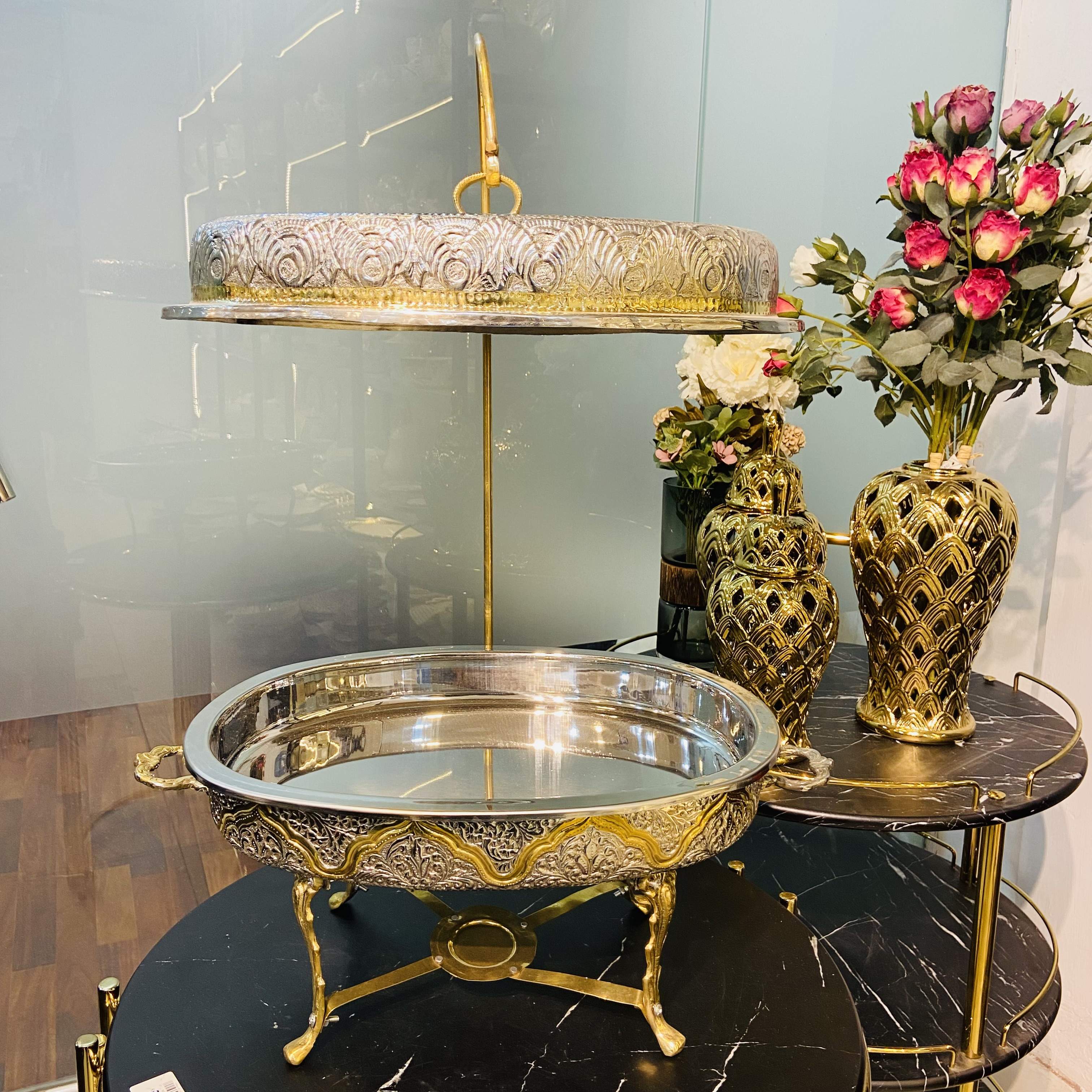 Brass Double Tone Chaffing Dish