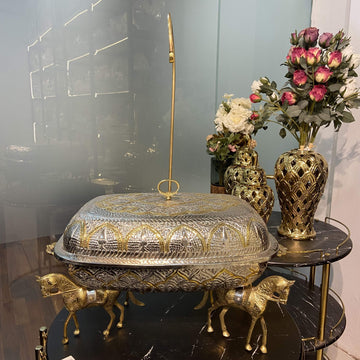 Brass Double Tone Chaffing Dish With Hermes
