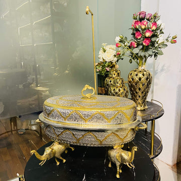 Brass Double Tone Chaffing Dish With Camel